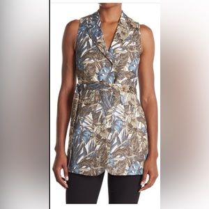 Salvatore Ferragamo Tropical Print Sleeveless Belted Shirtdress